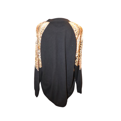 Camilla Black Sweater Mini Dress With Silk Animal Print Sleeves, Medium