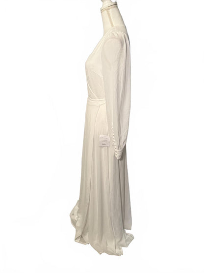 New Lulus Long Sleeve White Wrap Maxi Dress with Button Sleeve Details, Large