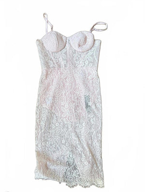 New BCBG Women's Pink Lace Mesh Midi Dress with Built in Bodysuit, size 4