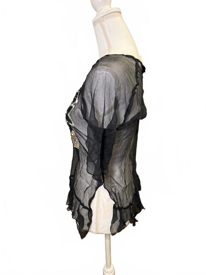 Silk Embellished Y2K Sheer Top, Large (better fits Small/Med)