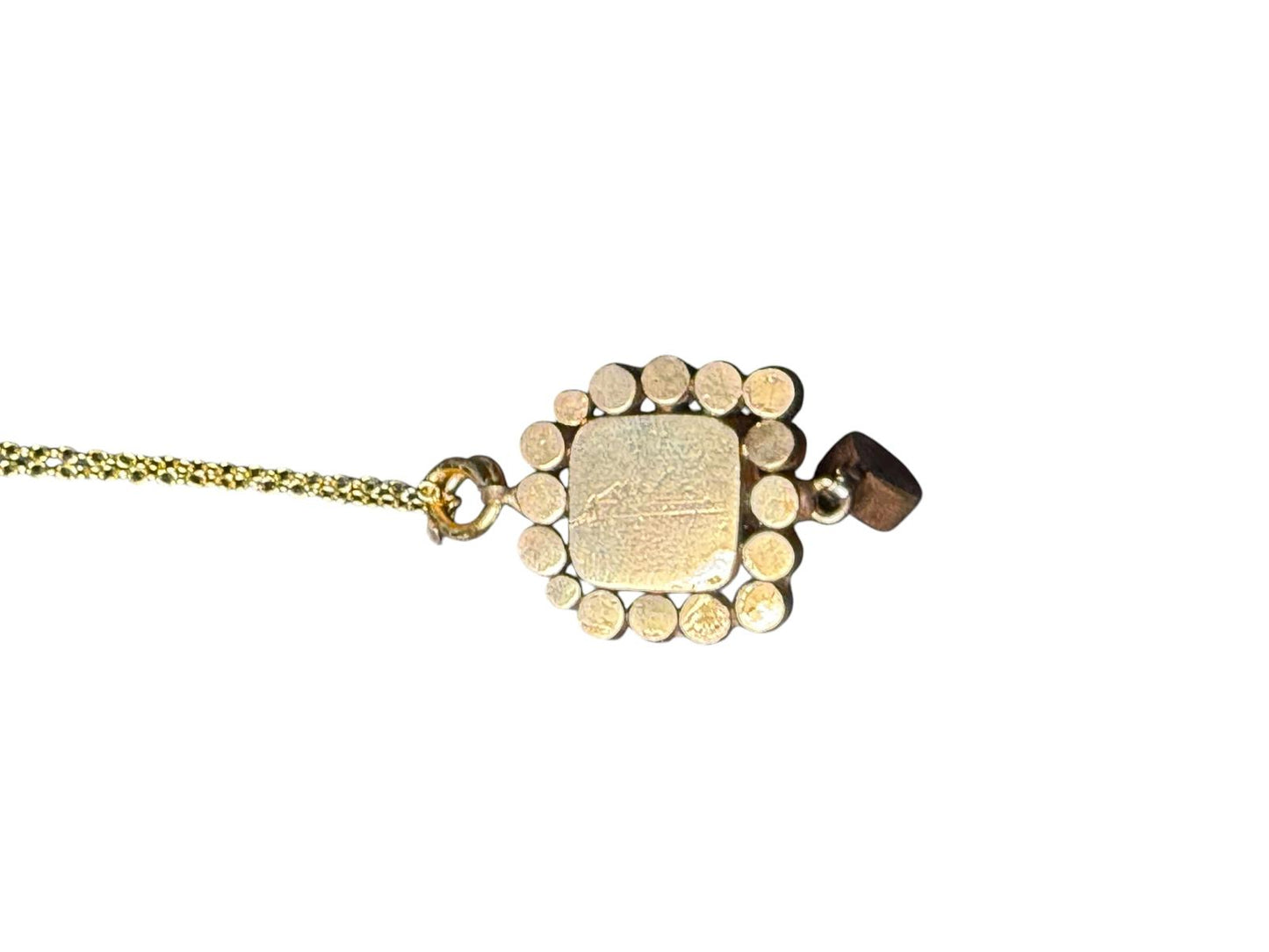 Vintage Gold Tone Necklace with Green Gemstone and Clear Crystal Accents