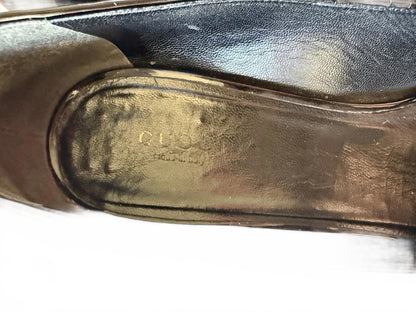 Gucci Black Patent Leather Wedge Heels with Gold Horsebit Detail, EU 39