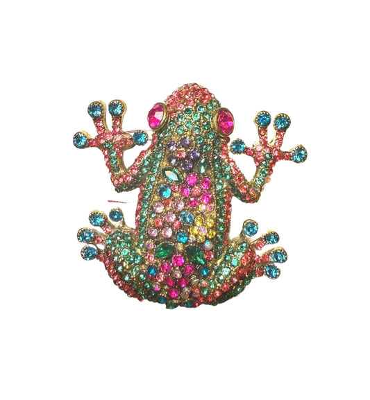 Colorful Frog Brooch with Multicolor Rhinestones