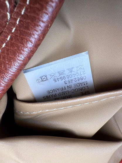 Longchamp Le Pliage Red Nylon and Brown Leather Handbag