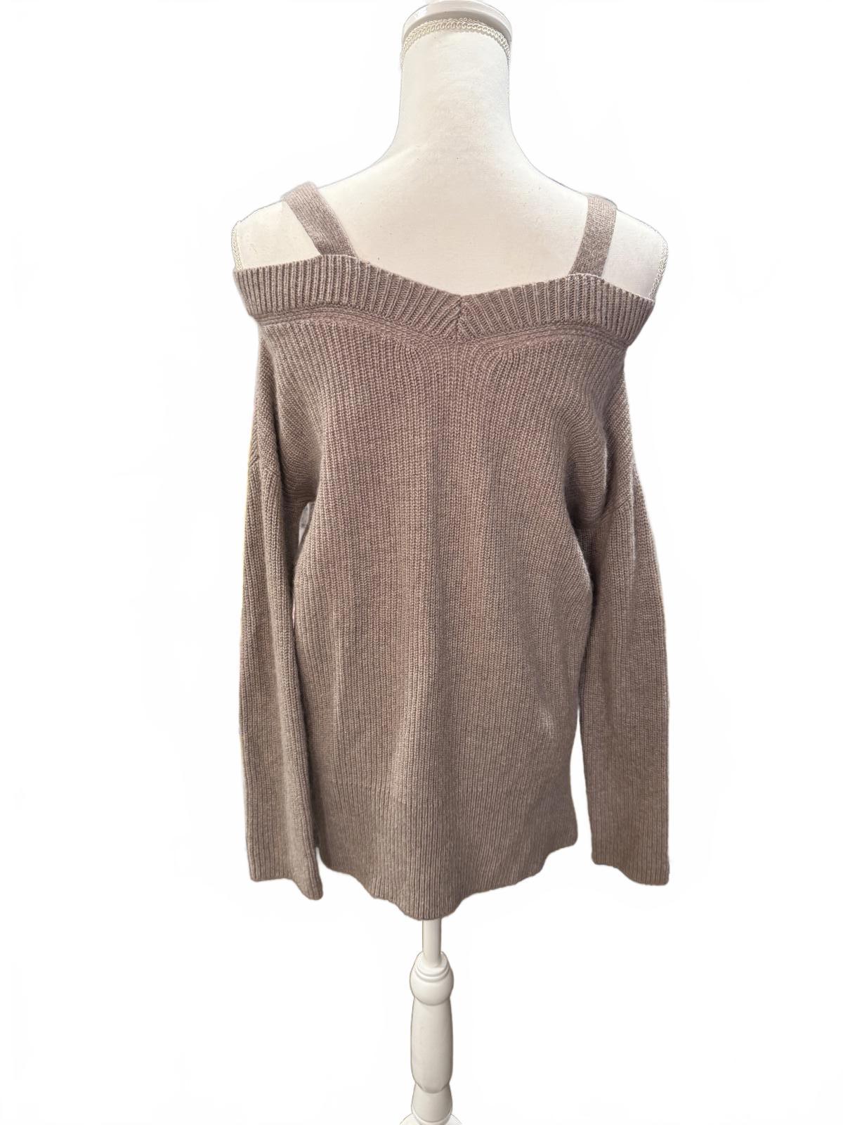 All Saints Dasha Sweater Beige Cold-Shoulder Ribbed Knit Sweater, XS (oversized)
