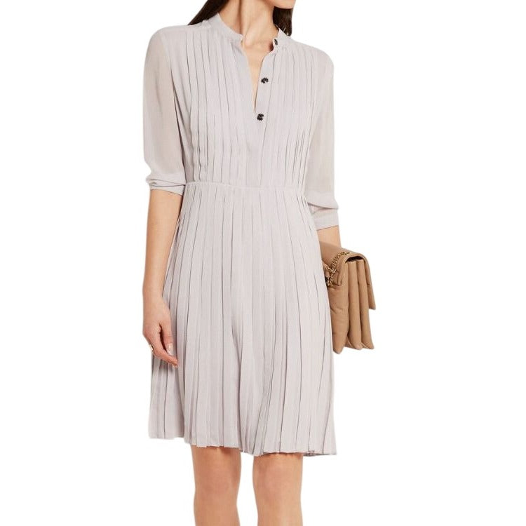 Burberry London Pleated 100% Silk Dress In lavender gray, Size 8