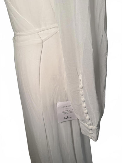 New Lulus Long Sleeve White Wrap Maxi Dress with Button Sleeve Details, Large