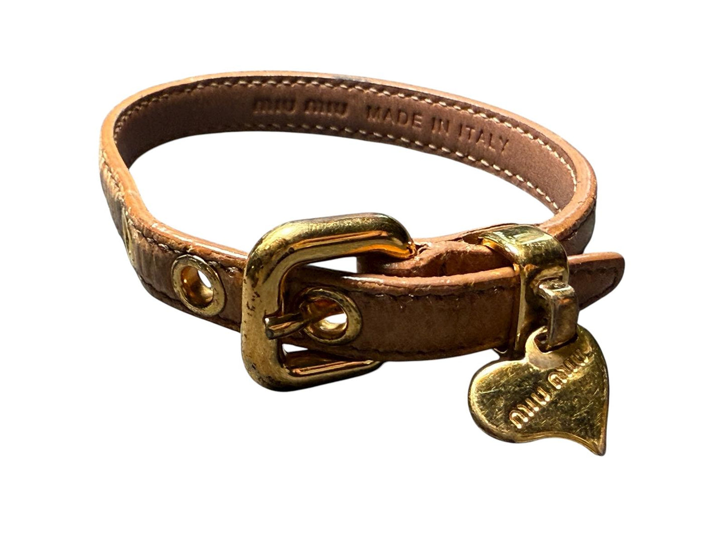 Miu Miu Leather Bracelet with Gold Heart Charm