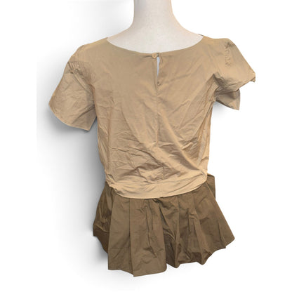 Etro Khaki and Olive Colorblock Cotton-Blend Peplum Top, Size 42