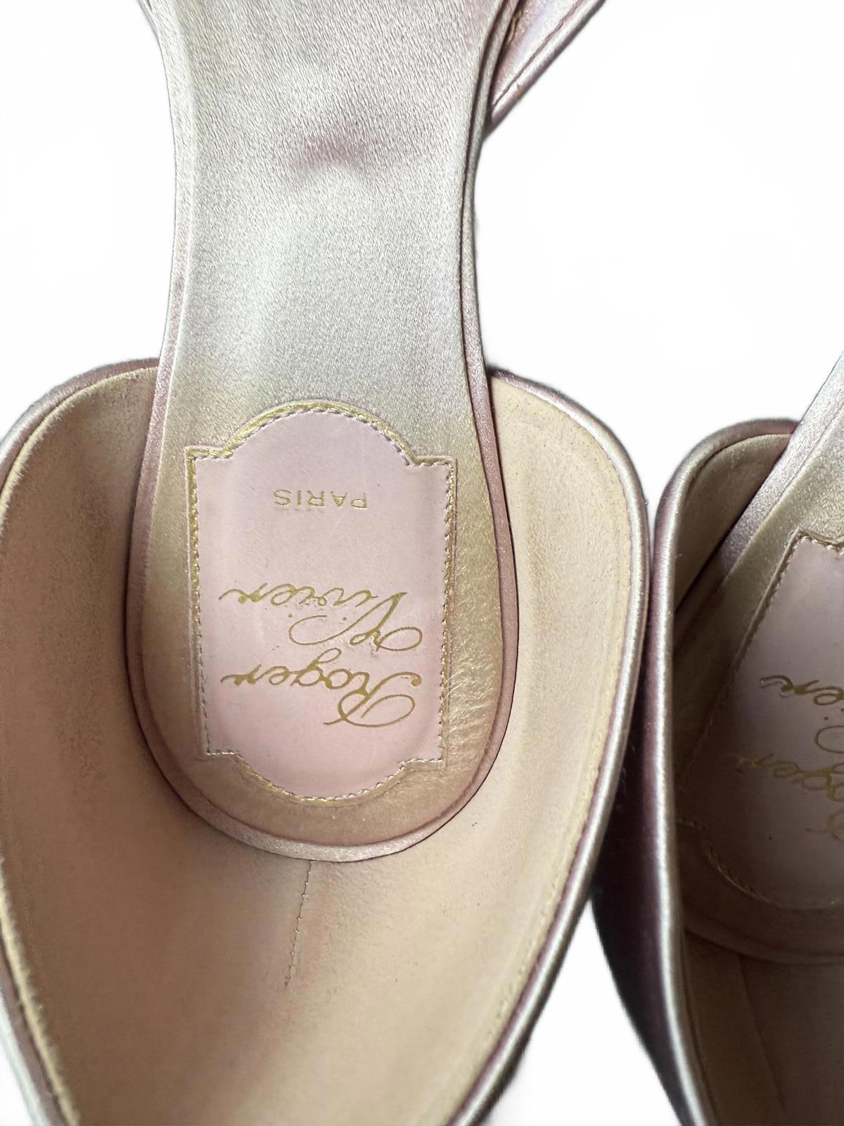 Roger Vivier Pink Satin Flats with Crystal Buckle, EU 37.5