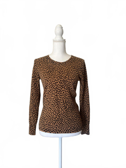 JCREW Brown and Black Spotted Long Sleeve Cashmere Sweater, XS