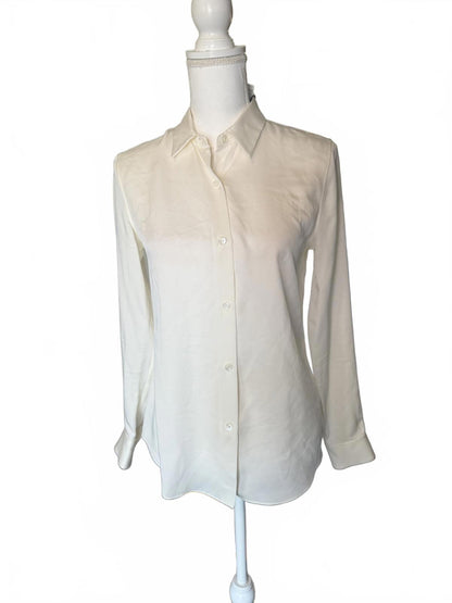 New Theory White Long Sleeve Silk Button-Up Shirt, size Small
