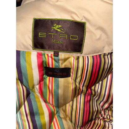 Etro Beige Hooded Quilted Jacket With Striped Lining Large