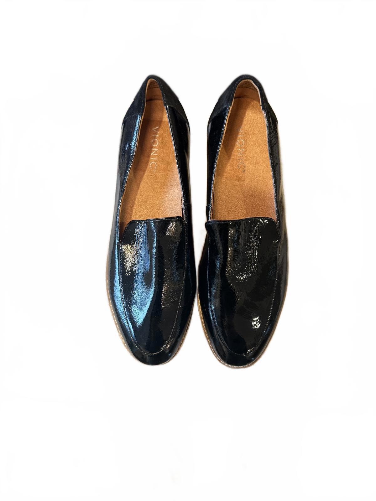 New Vionic Women's Black Patent Leather Loafers with White Sole