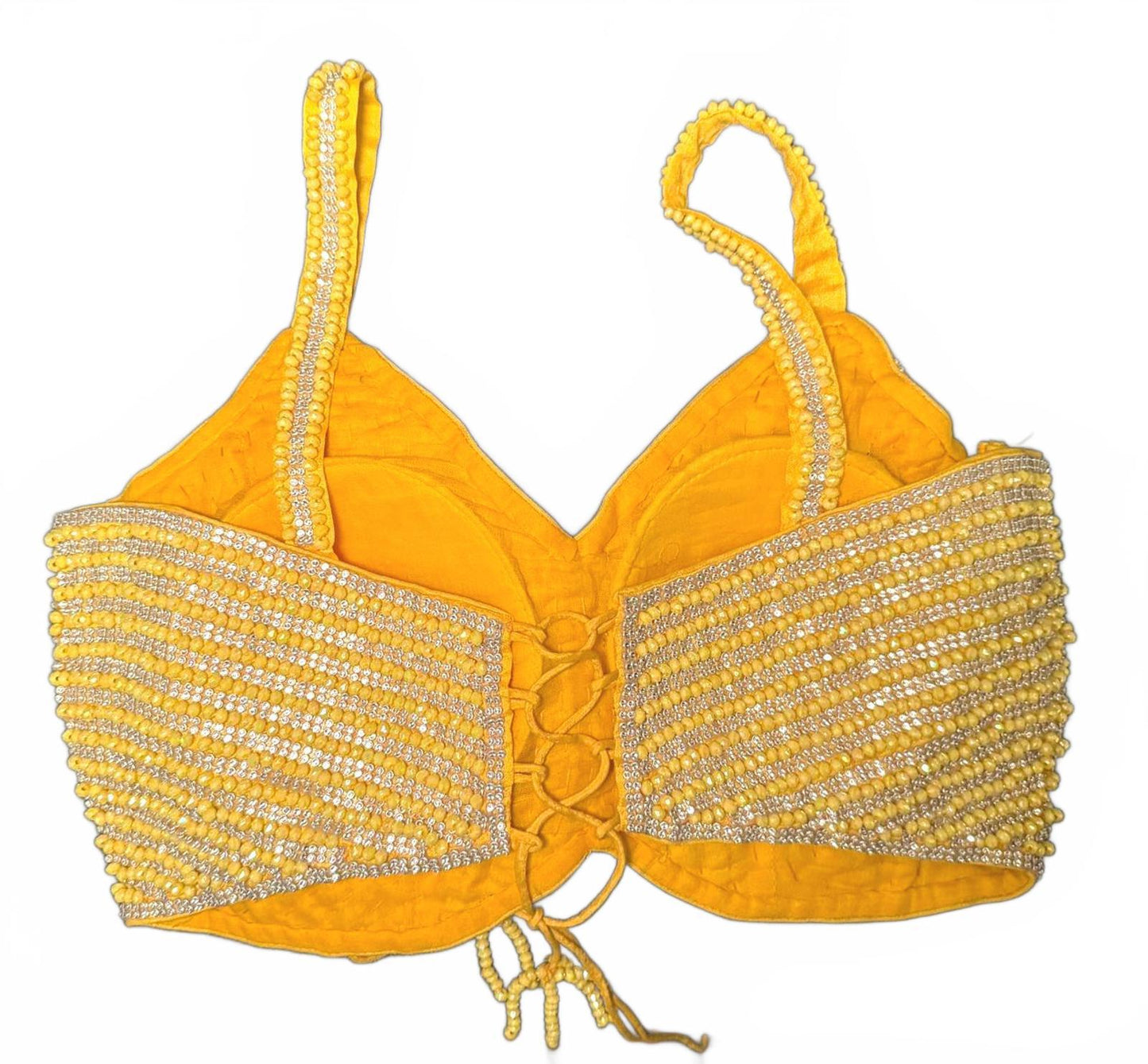 Yellow and Crystal Beaded Women's Corset Bra Top, S/M