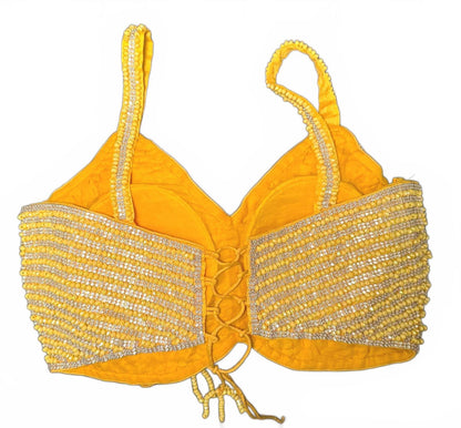 Yellow and Crystal Beaded Women's Corset Bra Top, S/M
