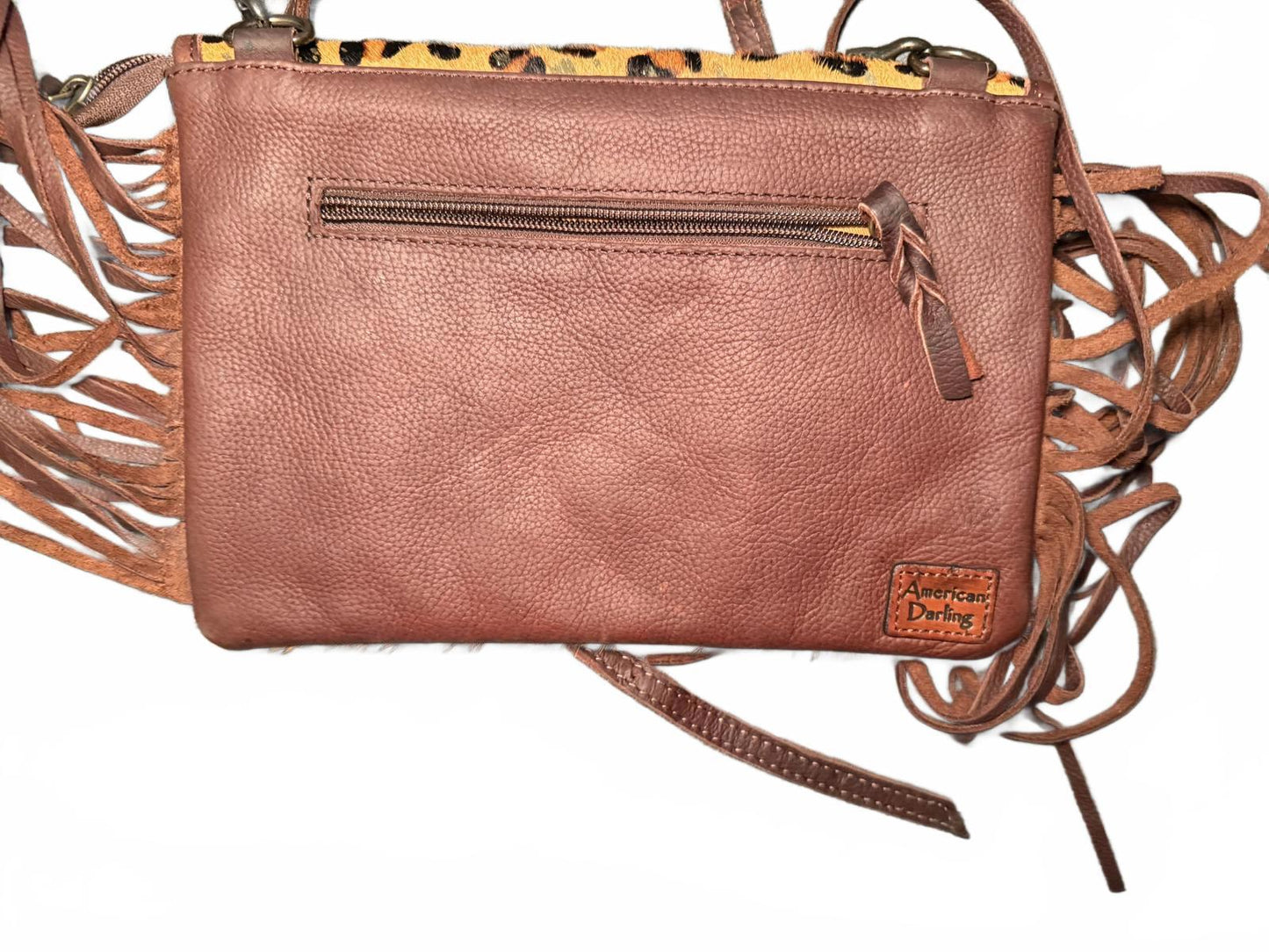 American Darling Envelope Hand Tooled Hair On Leather Crossbody Bag