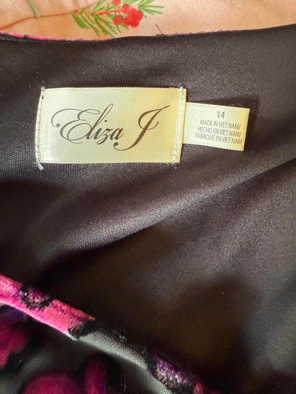 New Eliza J Mesh Long Sleeve Floral Velvet Dress, Size 14