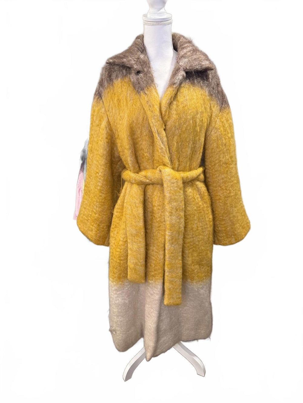 Front view: Jil Sander Color Block Long Wool Blend Coat with Belt, Small (oversized) NWT