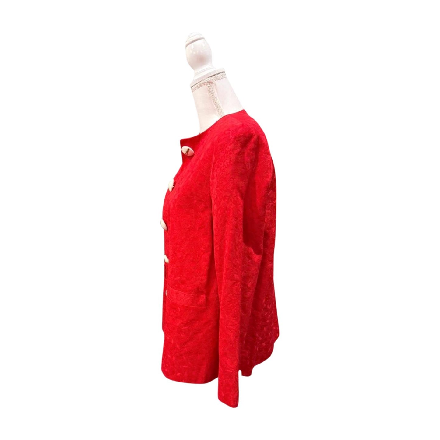 Vintage Red Women's Blazer with Large Button Detailing, Large