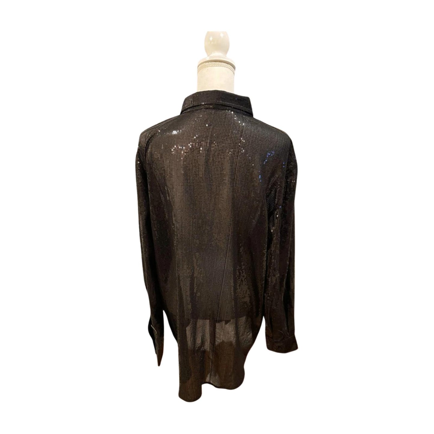 Nazila Couture Black Sequin Button-Up Blouse, size 42
