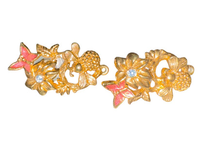 New Gold plated Floral Earrings with Rhinestones