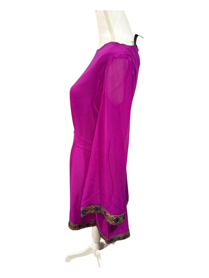 Trina Turk Long Sleeve Purple Dress with Embroidered Trim, Small