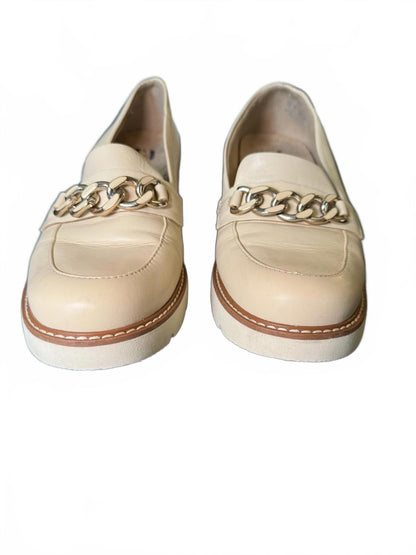 Naturalizer Beige Leather Loafers with Block Heel and Chain Detail, Size 8