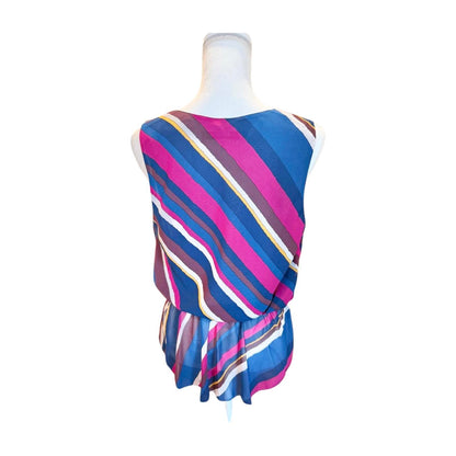 New Trina Turk Multicolor Striped Sleeveless Wrap Blouse, Size M