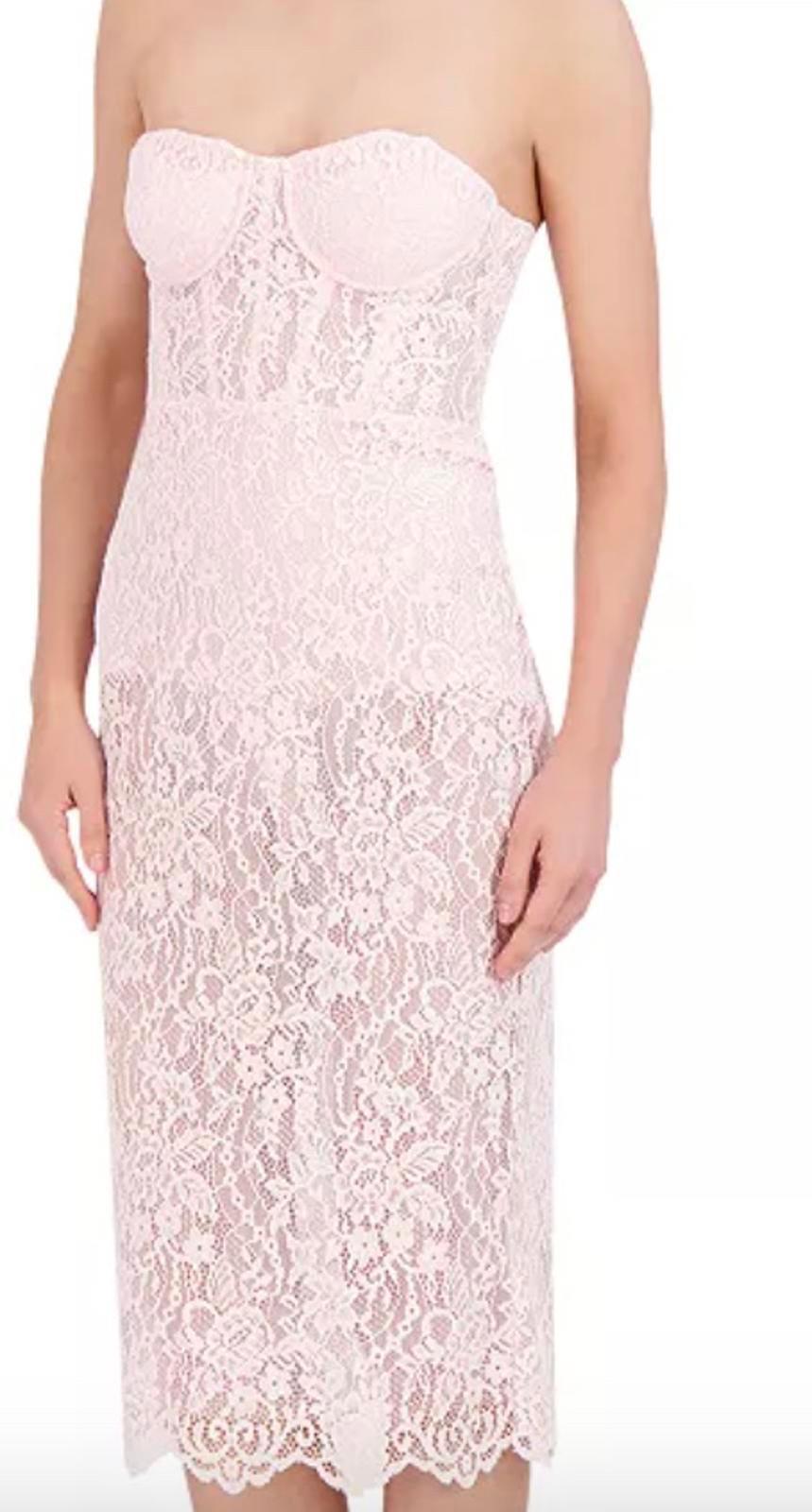 New BCBG Women's Pink Lace Mesh Midi Dress with Built in Bodysuit, size 4