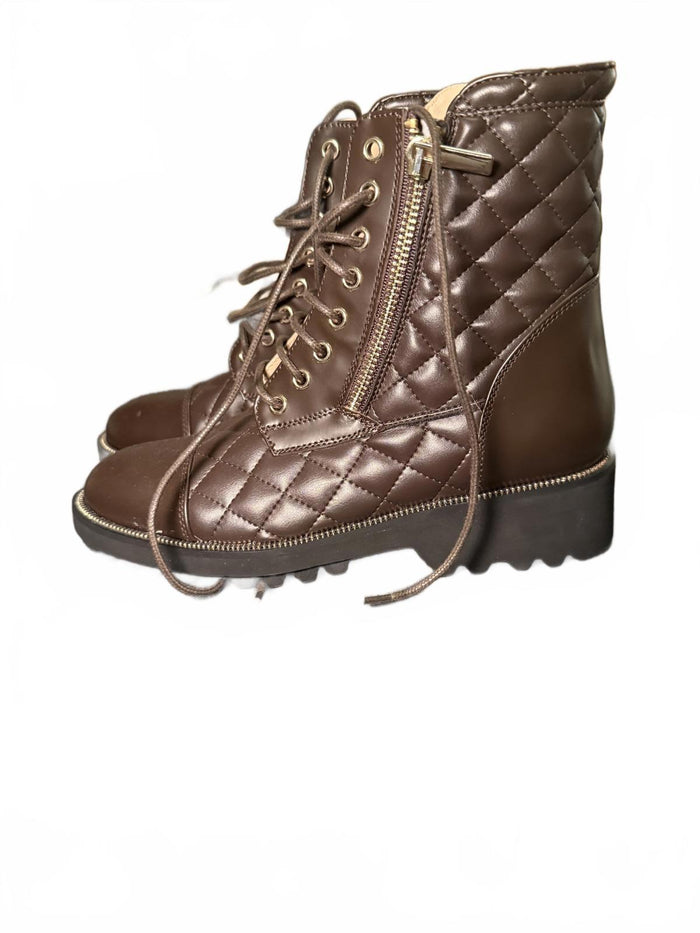 Ron White New Brown Quilted Lace-Up Boots with Side Zipper, size 36.5/US 6