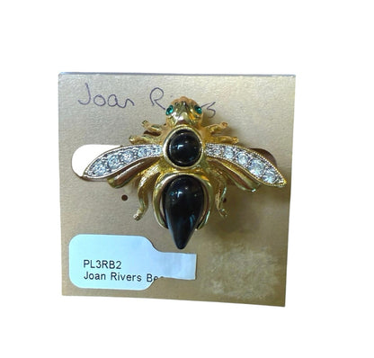Joan Rivers Classics Collection Bee Pin – Gold Tone with Black Onyx Cabochon Body, Emerald Green Glass Eyes & Crystal Accents (PL3RB2)