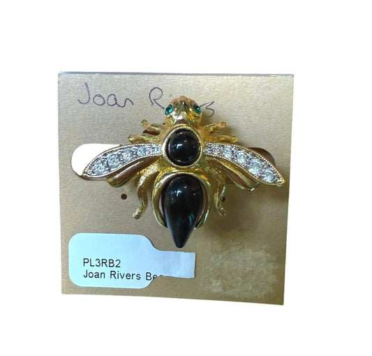 Joan Rivers Classics Collection Bee Pin – Gold Tone with Black Onyx Cabochon Body, Emerald Green Glass Eyes & Crystal Accents (PL3RB2)