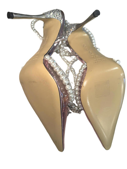 Mach & Mach Pink PVC Diamond of Elizabeth Ankle Wrap Pumps, Size 37.5