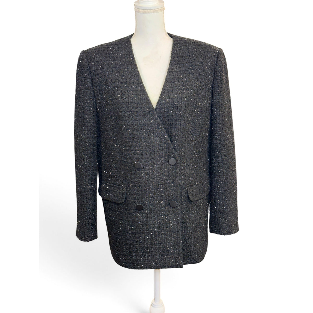 Anine Bing Dark Gray Textured Double-Breasted Blazer NWT