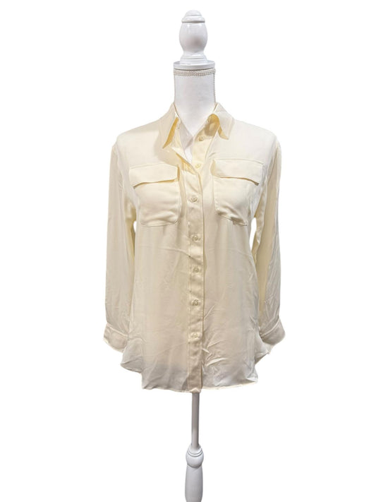 New Lauren Ralph Lauren 100% Silk Blouse in Winter Cream, Size XS