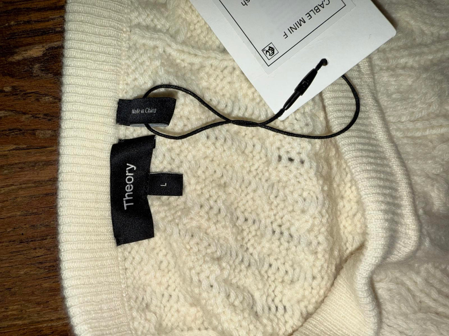 New Theory Cable Knit Mini Skirt Cream, Size Large