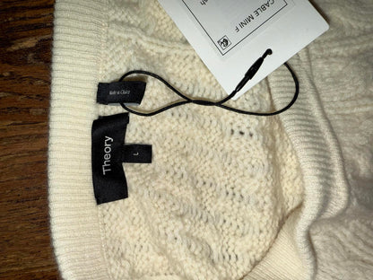 New Theory Cable Knit Mini Skirt Cream, Size Large