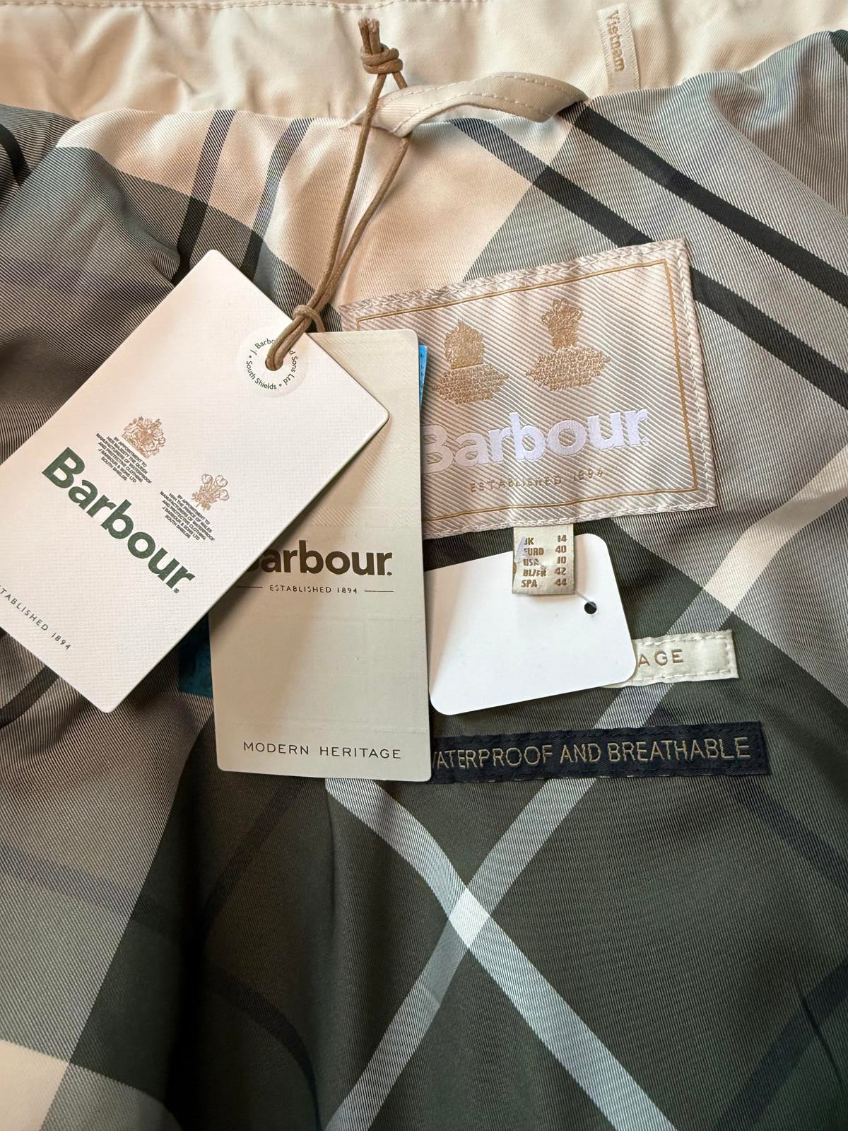 New Barbour Women's Beige Trench Coat with Belt, Size 10