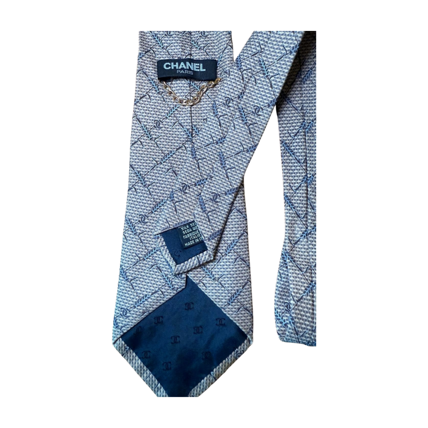 Chanel Paris Blue Silk Geometric CC Logo Tie