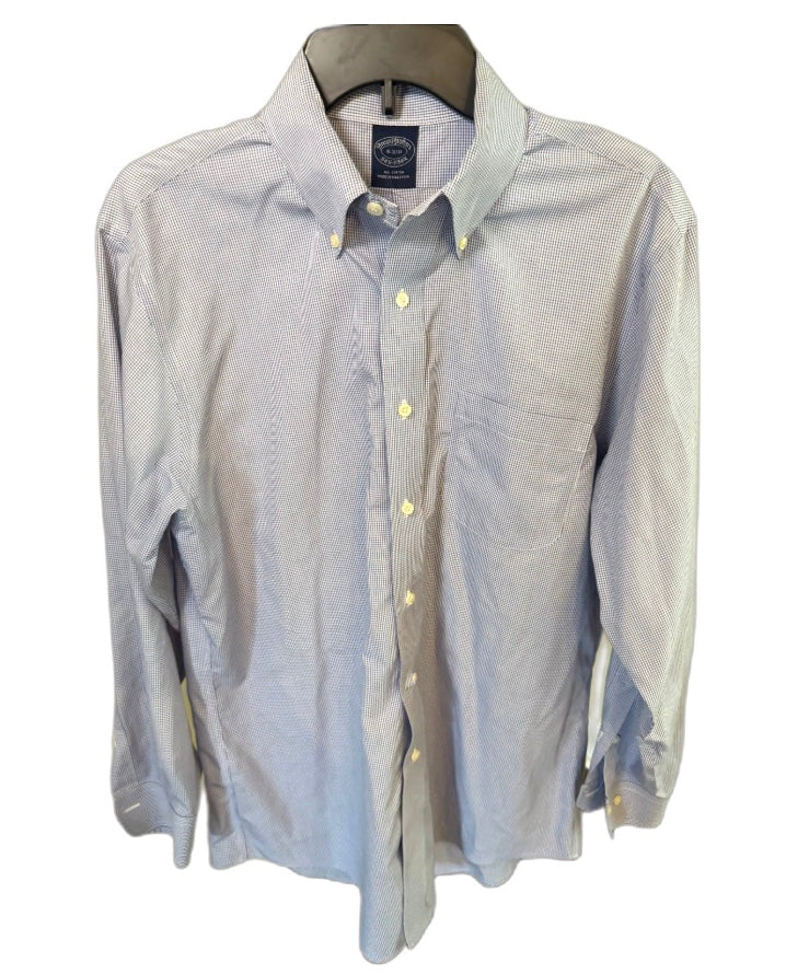 Brooks Brothers Non-Iron Checkered Blue Button Down Shirt, Size 16 32/33