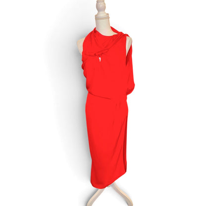 Tom Ford Red Draped Silk Cocktail Dress Made In Italy Size 46