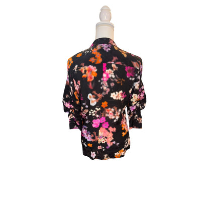 Altuzarra Womens Black Floral Silk Button-Up Blouse Size 38 Made In Italy