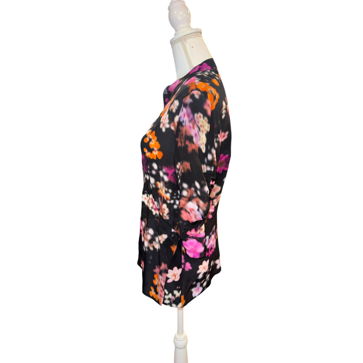 Altuzarra Womens Black Floral Silk Button-Up Blouse Size 38 Made In Italy