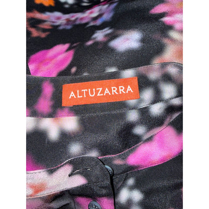 Altuzarra Womens Black Floral Silk Button-Up Blouse Size 38 Made In Italy
