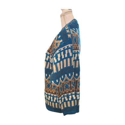 Norwegian Vintage Patterned Knit Cardigan Sweater, Large