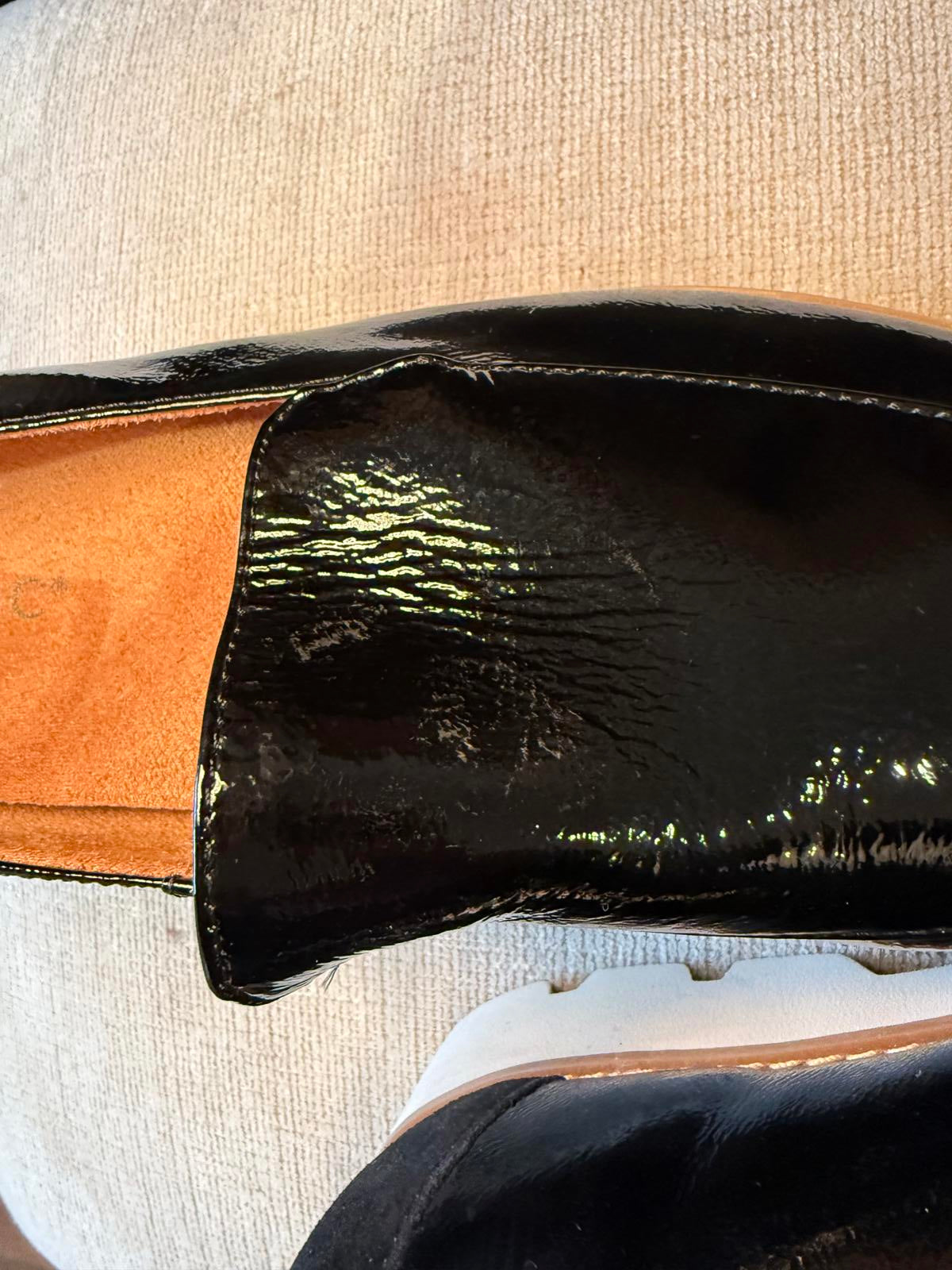 New Vionic Women's Black Patent Leather Loafers with White Sole