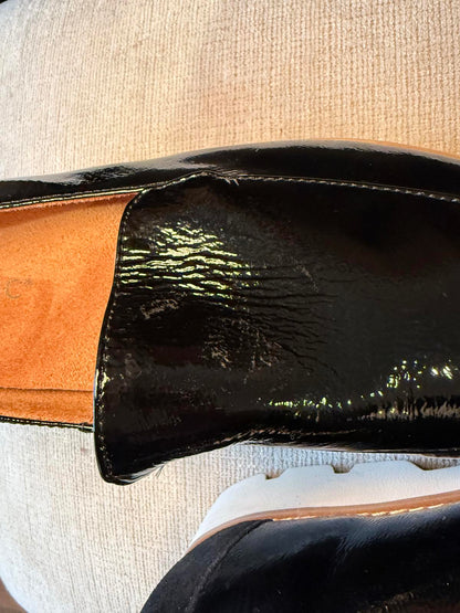 New Vionic Women's Black Patent Leather Loafers with White Sole