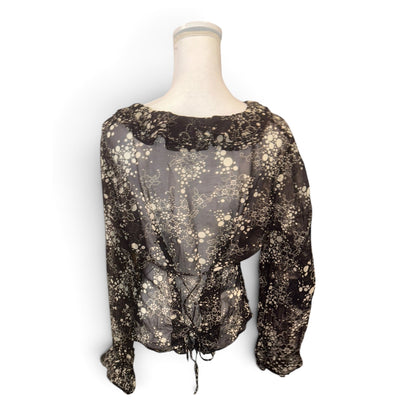 Anne Fontaine Black & White Silk Sheer Long Sleeve Blouse, Medium
