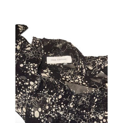 Anne Fontaine Black & White Silk Sheer Long Sleeve Blouse, Medium
